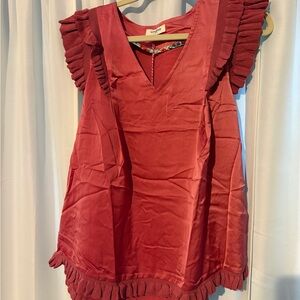 Umgee Ruffled Sleeve Blouse in Rich Red